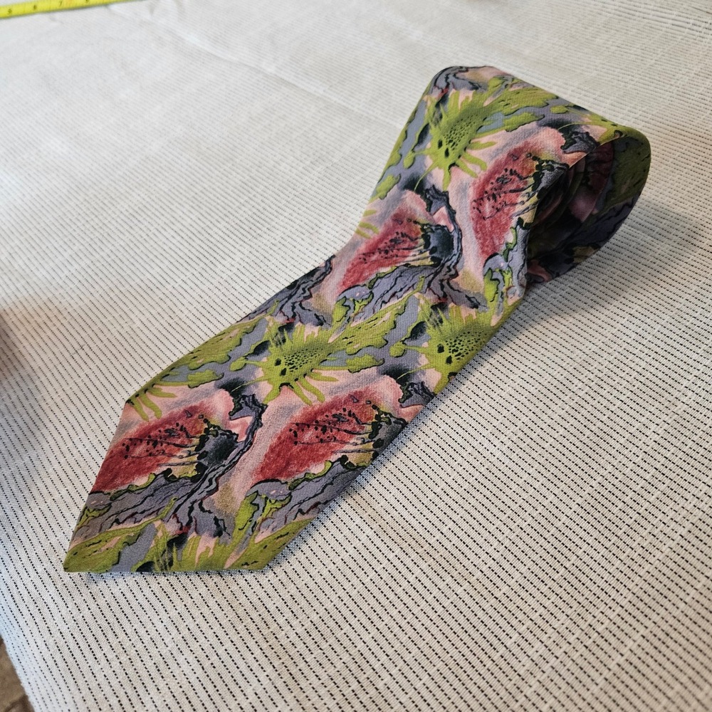 J. Garcia Thistle Ghost Collection Five Mens Abstract Silk Necktie Green Pink